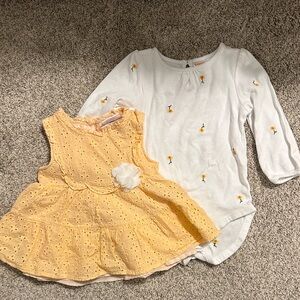 Little Lass Yellow Eyelet Dress with White Floral Bodysuit